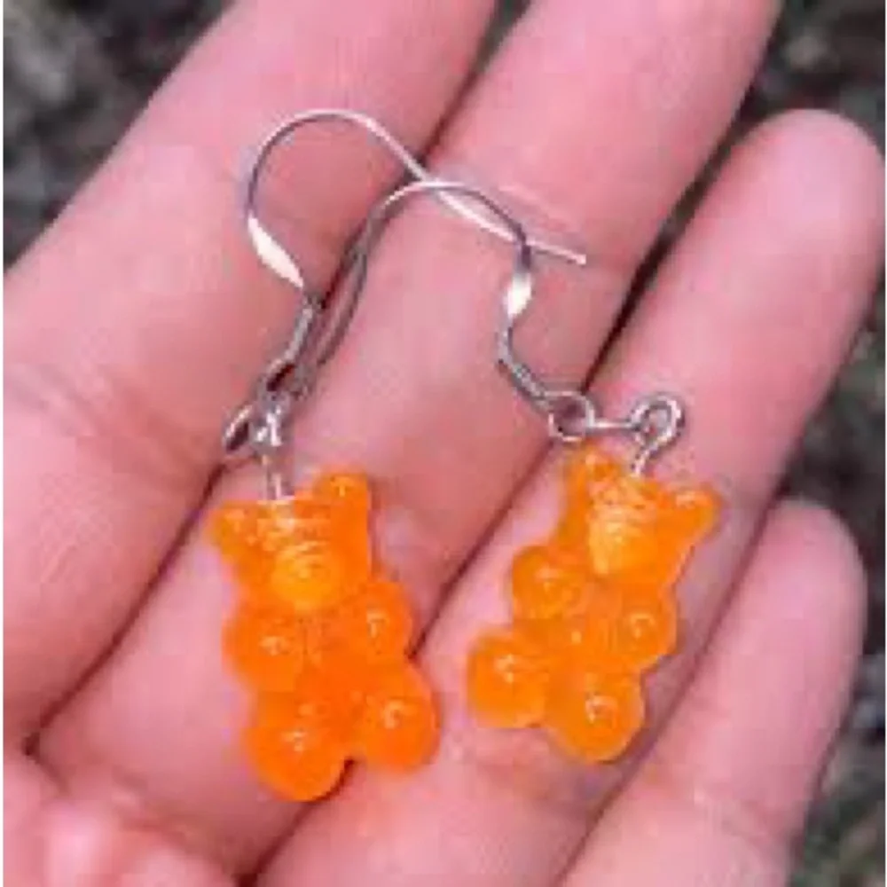 New Handmade Transparent Orange Sterling Silver Resin Gummy Bear Earrings